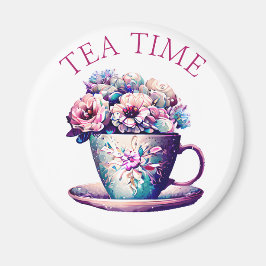 Tea Time | Söt Vintage Tea Kopp fullt Flowers Magnet