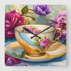 Tea Time - Tea Kopp Art Fyrkantig Klocka