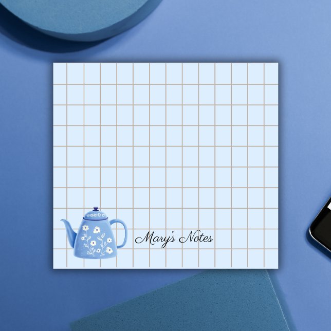 Tea Time Teapot – Personalized Grid Sticky Notes Post-it Block (Skapare uppladdad)