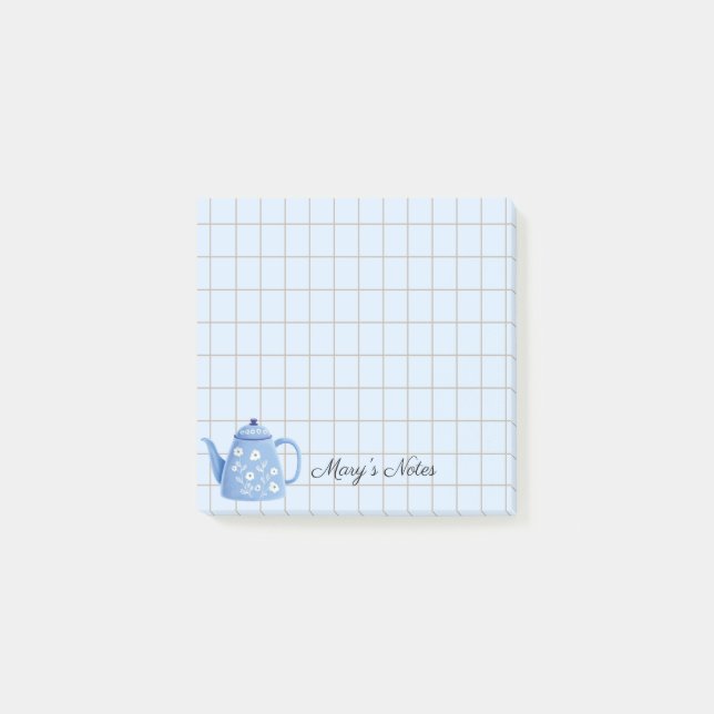 Tea Time Teapot – Personalized Grid Sticky Notes Post-it Block (Framsida)