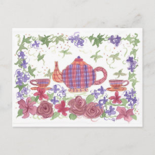 Tea Time-Tekanna och Flowers-vykort Vykort