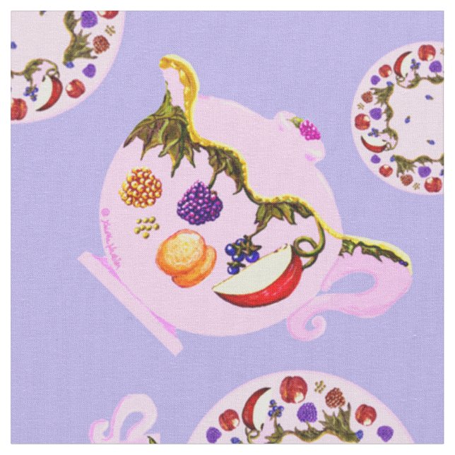 Tea Time Tekanna Tekopp Plate Copper Kettle mönste Tyg (Närbild)