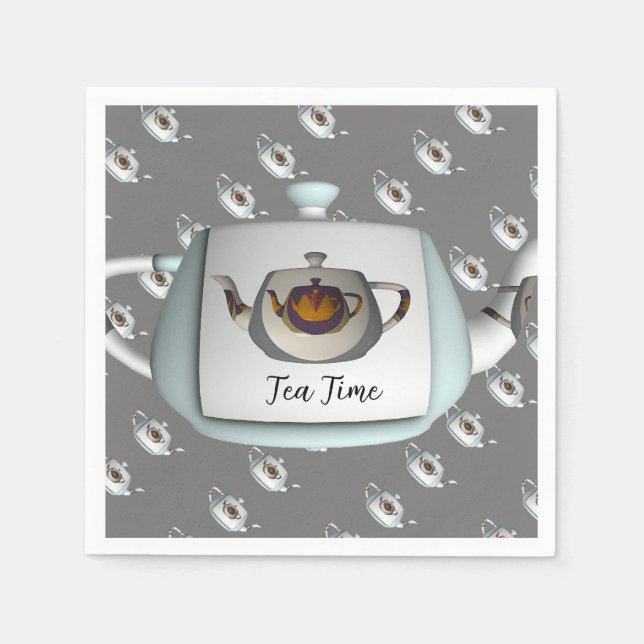 Tea Time-Tekannor Grått Pappersservett (Framsidan)