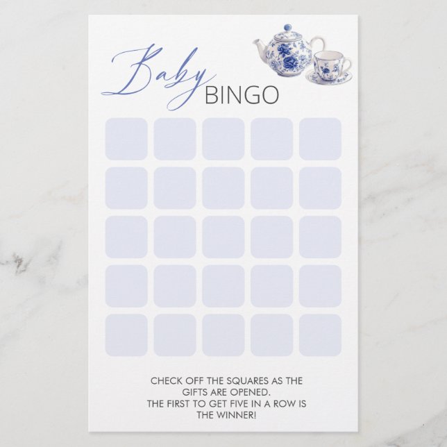 Tea Time Toile Theter Baby Shower Bingo Game (Framsida)