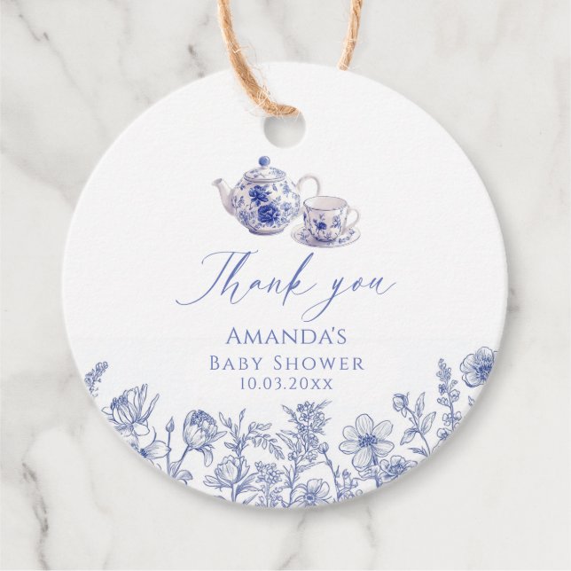 Tea Time Toile ThMB Shower Gåvor Etiketter (Framsida)