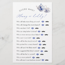 Tea Time Toile Thmet Baby Shower "gissa vem"-spel