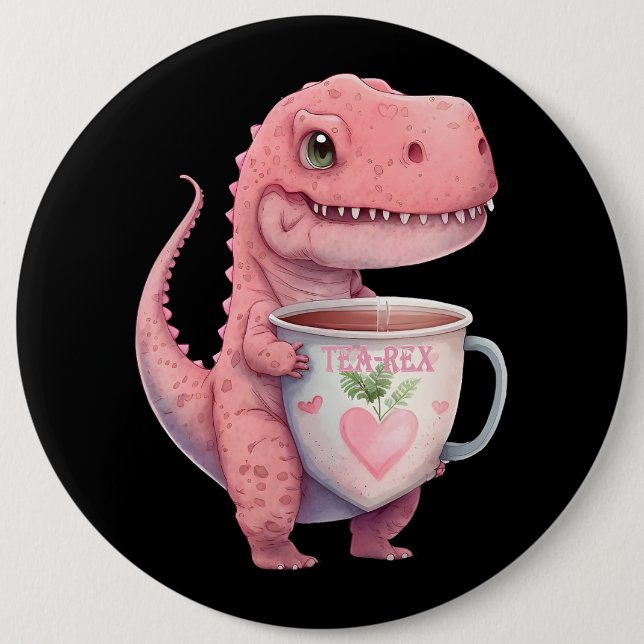Tea Time TRex Dinosaur Cute Funny Chibi Kawaii Knapp (Framsida)