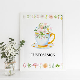 Tea Time Whimsical Wildblomme Anpassningsbar Sign Poster