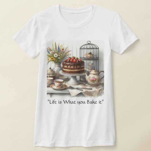 Tea Time with Chocolate Cake T Shirt (Laydown)