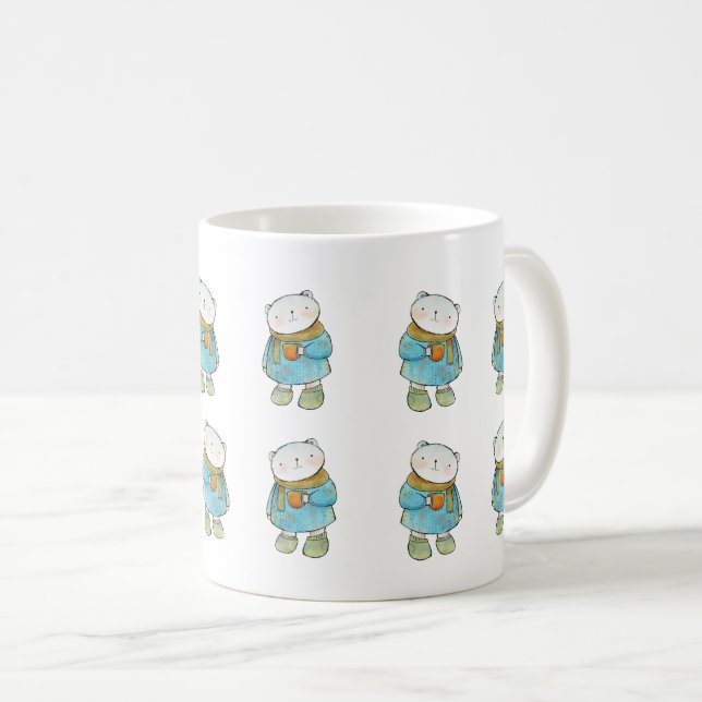 Tea Time with Cute Polar Bear - Adsible Wildlife Kaffemugg (Framsida höger)