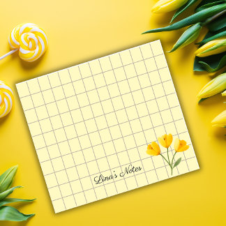 Tea Time Yellow Flower – Personalized Grid Sticky  Post-it Block