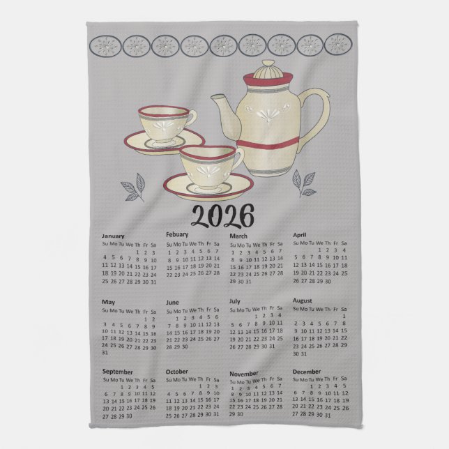 Tea Towel Calendar 2026 Kopp och Tekanna Kökshandduk (Vertikal)