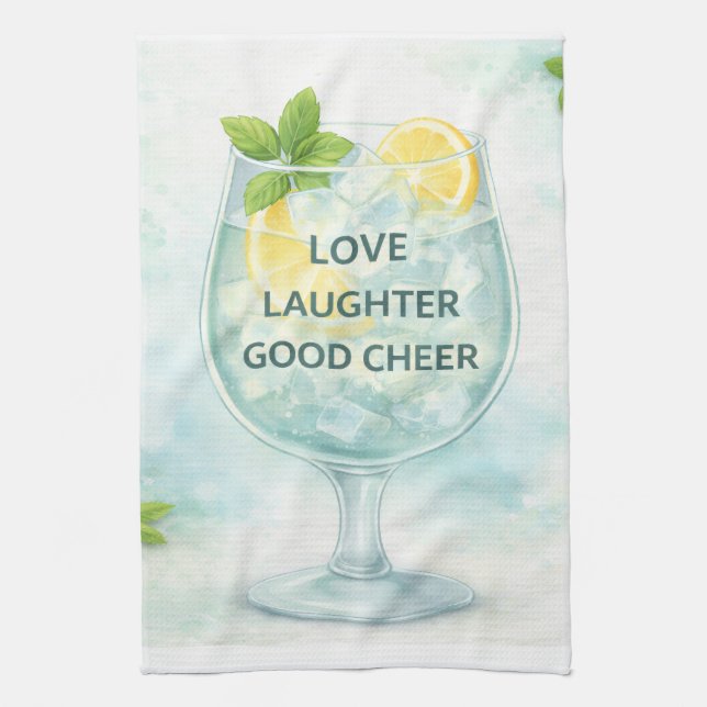 Tea Towel | Gin & Tonic Lemon Mint Kitchen Gift Kökshandduk (Vertikal)