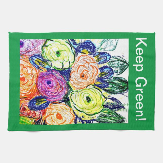 Tea Towel Grönt Rosas Kökshandduk (Horisontell)