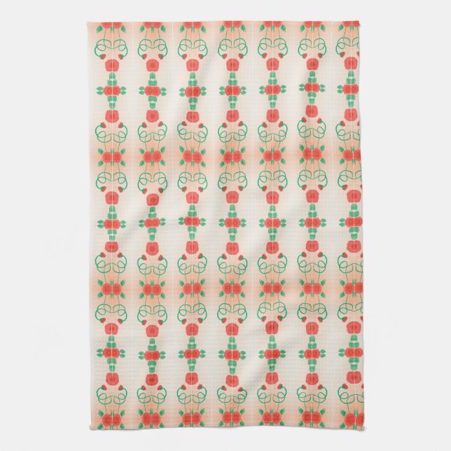 Tea-Towel med röd Blommigt Kökshandduk (Vertikal)