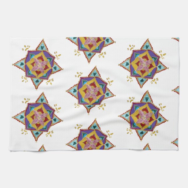 Tea Towel Rosa Gult Mandala Kökshandduk (Horisontell)