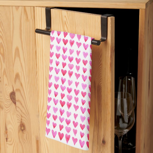 Tea Towel - Rosa Kärlek Hearts Kökshandduk (Thirds Fold)