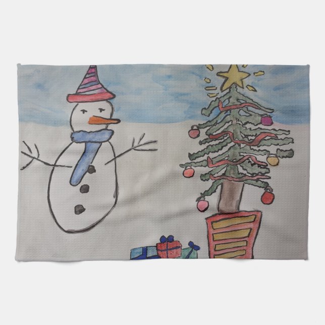 Tea Towel snögubbe & Julgran Kökshandduk (Horisontell)