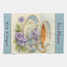 Tea Towel | Vintage Teacup & Pansies Kitchen Decor Kökshandduk