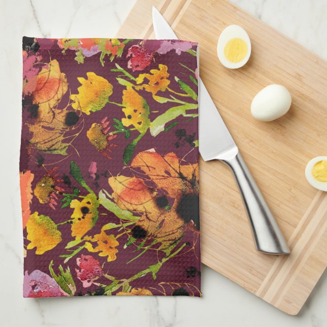 Tea Towel With Hand-Painted ink Florals Kökshandduk (Vikt i Fjärdedel)