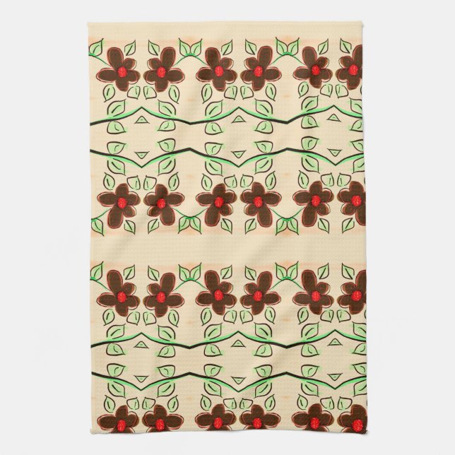 Tea Towel with Red and Chocolate Brown Kökshandduk (Vertikal)