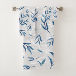 Tea Träd Löv Teal Blue och Grått Towel Set
