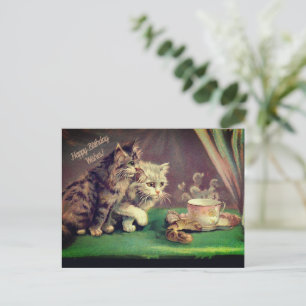Tea Vintage Cats Födelsedagsönskningar POSTKORT Helg Vykort