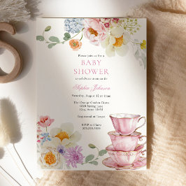 Tea Wildbloms Rosa Baby Shower Inbjudningar