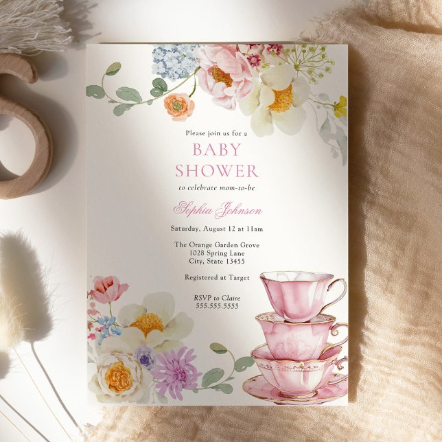 Tea Wildbloms Rosa Baby Shower Inbjudningar (Skapare uppladdad)