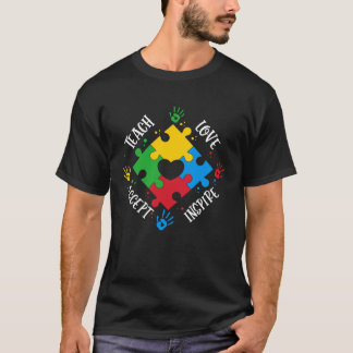 Teach Accept Love Inspire Women Men Teacher Autism T Shirt