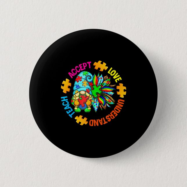 Teach accept understand love autism gnome sunflowe knapp (Framsida)