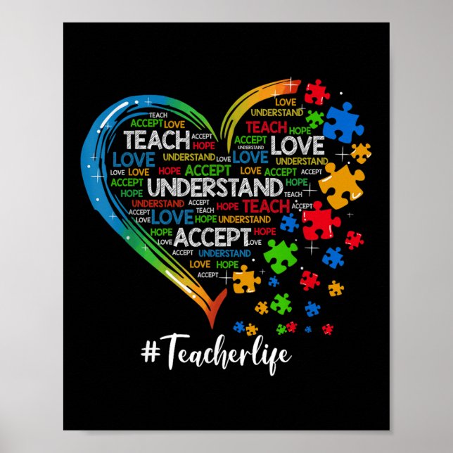Teach Accepterar Kärlek Lärarhjärtautism Poster (Framsidan)