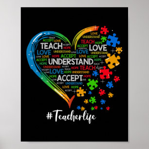 Teach Accepterar Kärlek Lärarhjärtautism Poster
