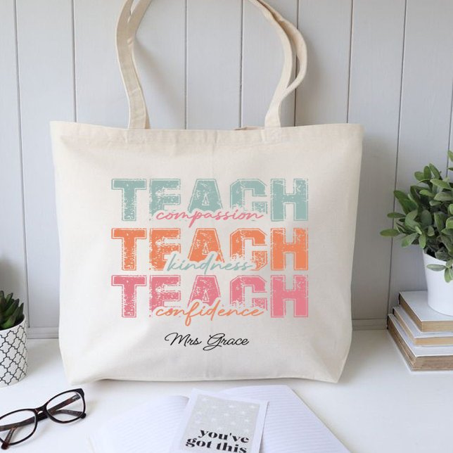 Teach Compassion Kindness,Personlig-lärare Tygkasse (Teach Compassion Kindness ,Personalized teacher  Tote Bag )