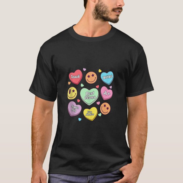 Teach Conversation Hearts Candy School Teacher Val T Shirt (Framsida)