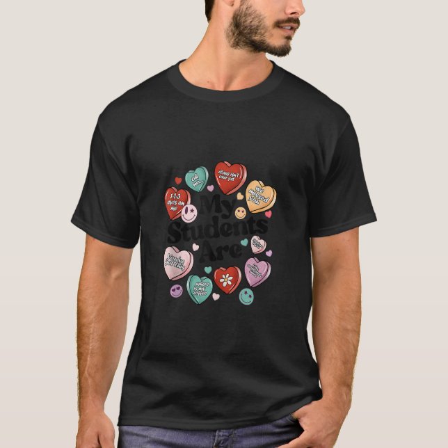 Teach Conversation Retro Hearts Candy Teacher Vale T Shirt (Framsida)