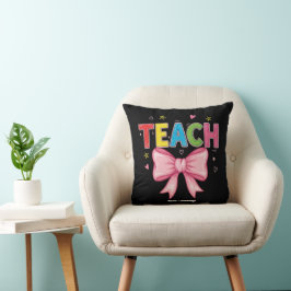 Teach Coquette Bow Crayon Teacher Kids Funny Kudde
