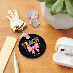 Teach Coquette Bow Crayon Teacher Kids Funny Nyckelring