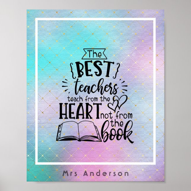 TEACH from HEART not A BOK LÄRARE Namngiven Gift Poster (Framsidan)