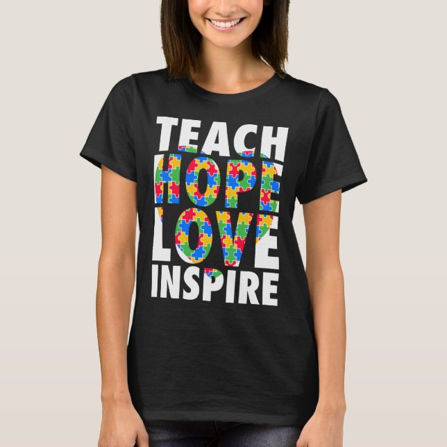 Teach Hope Love Inspire Puzzle Autism Awareness Da T Shirt (Framsida)