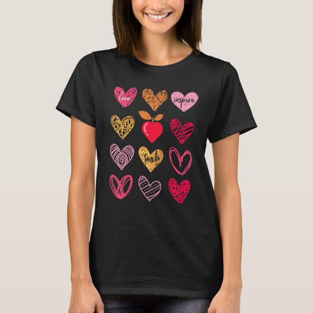 Teach Inspire Kärlek Pencil Leopard Flower Teacher T Shirt (Framsida)