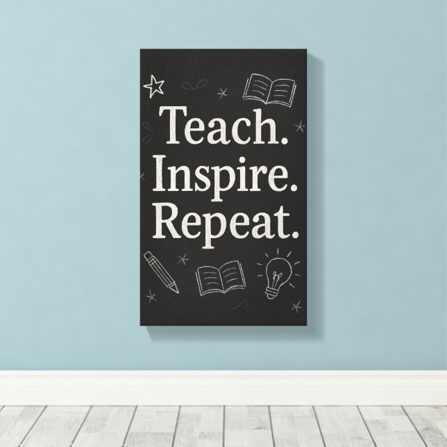 Teach Inspire Repeat - Bold Chalkboard Teacher's Canvastryck (Insitu (trägolv))