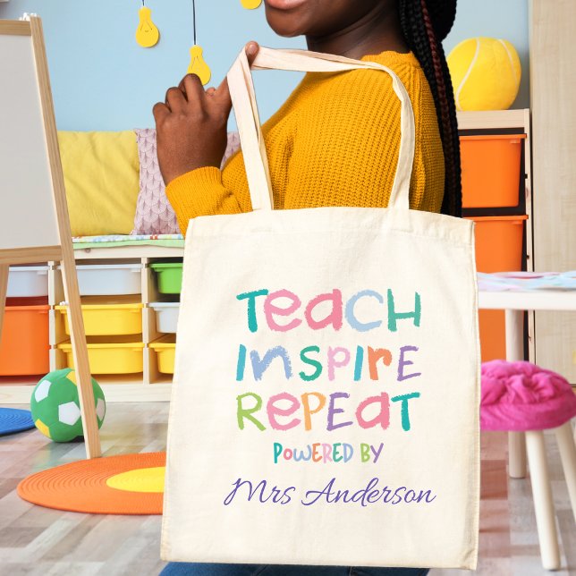 Teach Inspire Repeat Roligt Cute Teacher Gift Tygkasse (Skapare uppladdad)