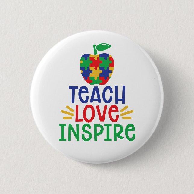 Teach kärlek Inspire | Autism Teacher Apple Knapp (Framsida)