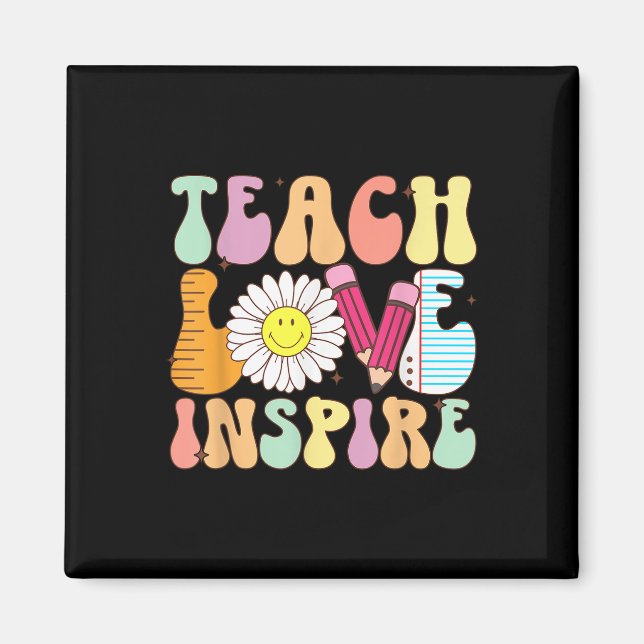 Teach Kärlek Inspire Back to school Lacher Groovy  Magnet (Framsidan)