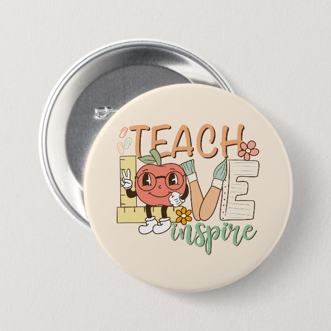 Teach Kärlek Inspire - Cute School Supplies Knapp (Framsida & baksida)