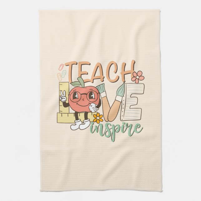 Teach Kärlek Inspire - Cute School Supplies Kökshandduk (Vertikal)