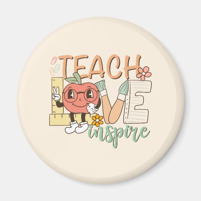 Teach Kärlek Inspire - Cute School Supplies Magnet (Framsidan)