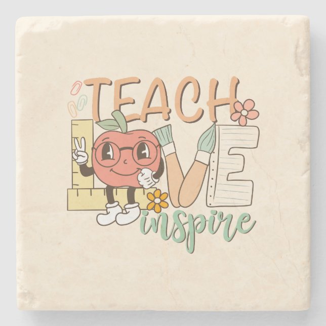 Teach Kärlek Inspire - Cute School Supplies Stenunderlägg (Framsidan)