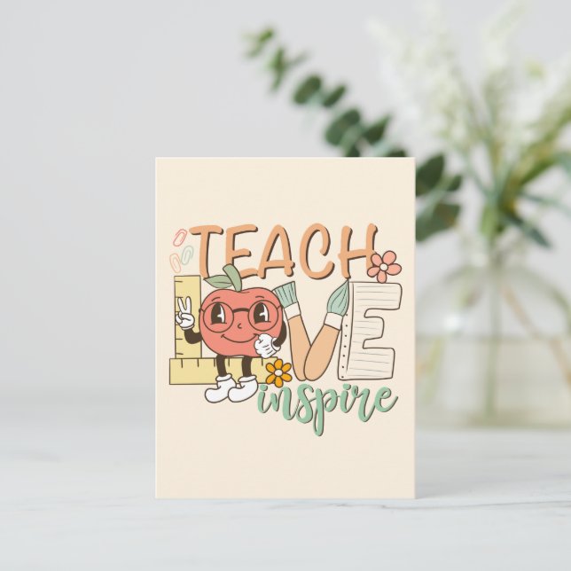 Teach Kärlek Inspire - Cute School Supplies Vykort (Stående Fram)